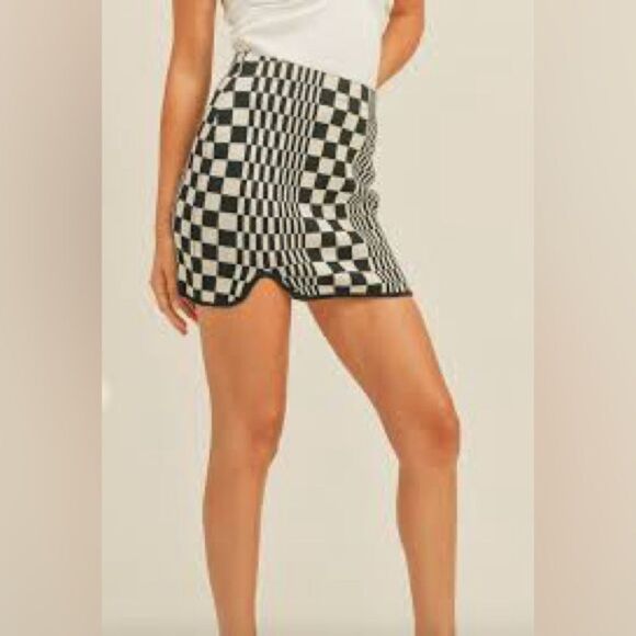 Urban Outfitters Tallulah Notch Knit Mini Skirt Navy Blue and Cream Medium - Picture 3 of 10